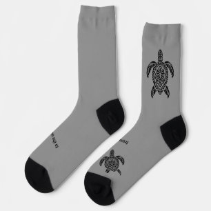 Calcetines Tortuga marina tribal, negra, texto en gris