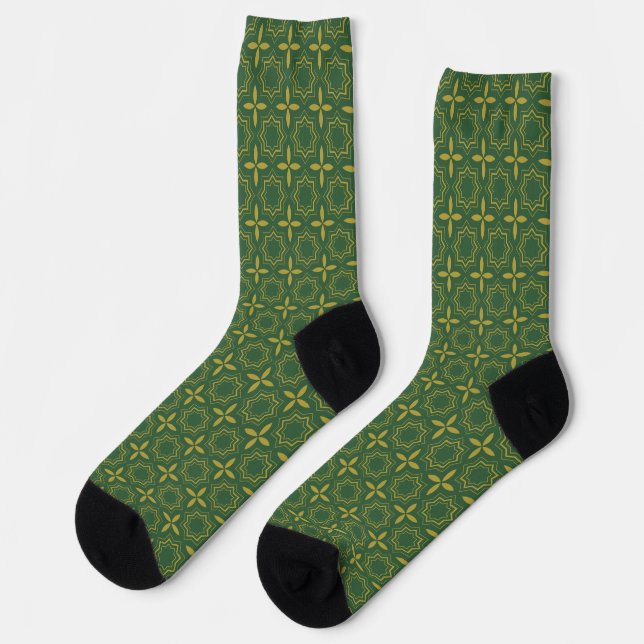 Calcetines Tradicional Patrón verde y oro de los hombres (Izquierda)