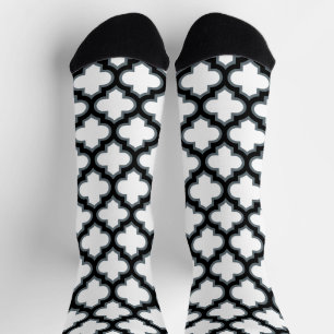 Calcetines Trébol blanco y negro, Entramado, Quatrefoil