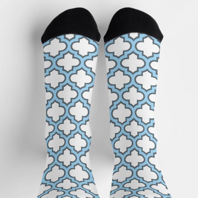 Calcetines Trellis azul blanco y bebé, Entramado, Quatrefoil (Arriba)