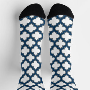 Calcetines Trellis azul blanco y naval, Entramado, Quatrefoil