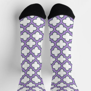 Calcetines Trellis blanca y púrpura, Entramado, Quatrefoil