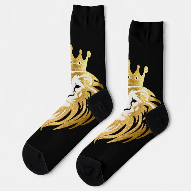Calcetines Trendy Black Faux Gold King Lionhead (Izquierda)