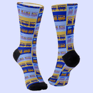 Calcetines Trenes de vapor con pasajeros en azul