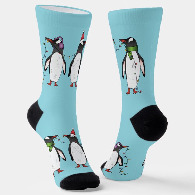 Calcetines Tres Pingüinos Navidades De Festividad En Azul Cla (Angular)
