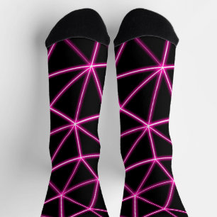 Calcetines Triángulos negros geométricos líneas neon rosa ret