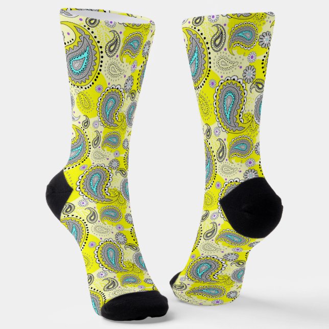 Calcetines Tribal Paisley Pattern Lemon Amarillo Turquesa (Angular)