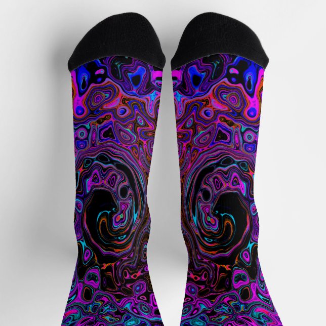 Calcetines Trípedo negro y magenta retro líquido giratorio (Arriba)