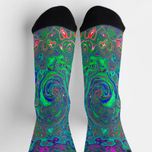Calcetines Trippy Chartreuse y Blue Retro Liquid Swirl