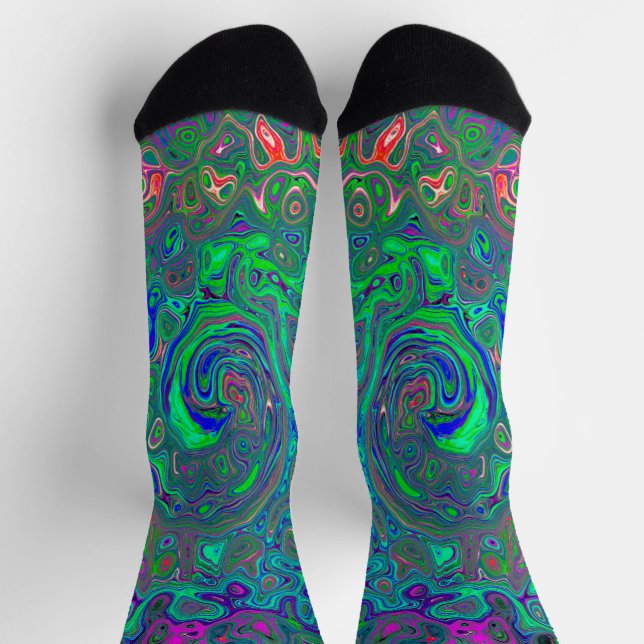 Calcetines Trippy Chartreuse y Blue Retro Liquid Swirl (Arriba)