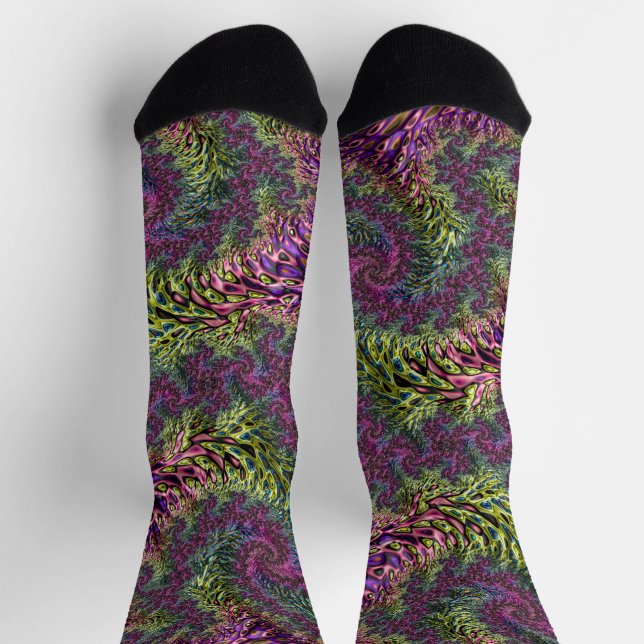 Calcetines Trippy Funky Groovy Digital Resumen del arte fract (Arriba)