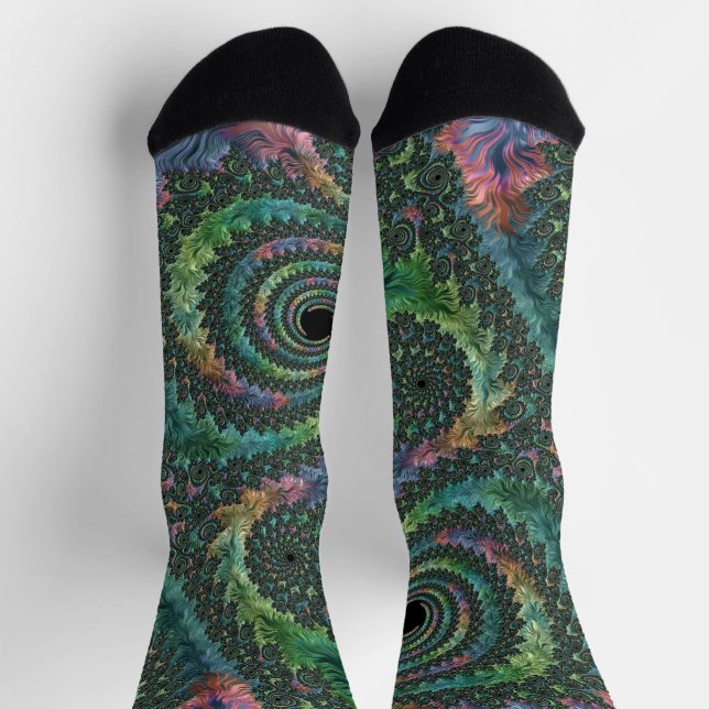 Calcetines Trippy Groovy Colorful Jewel Tone Fractal Art (Arriba)