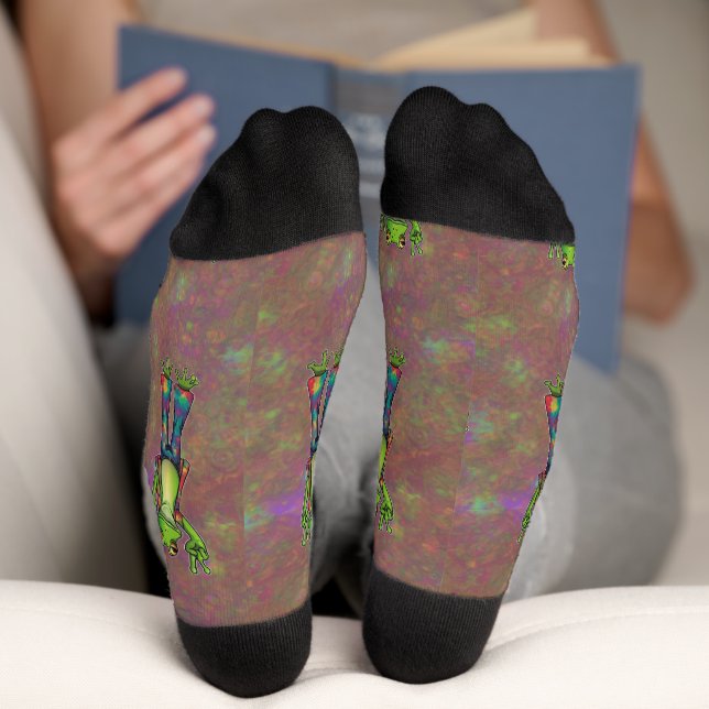 Calcetines Trippy Hippie Psychedelic Frog Peace Retro Único (Abajo)