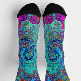 Calcetines Trippy Sky Blue Abstract Retro Liquid Swirl