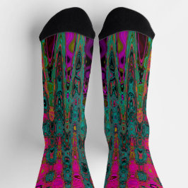Calcetines Trippy Turquesa Resumen Olas Retro Atómicas