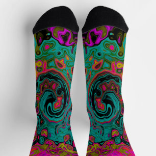 Calcetines Trippy Turquoise Resumen Retro Liquid Swirl