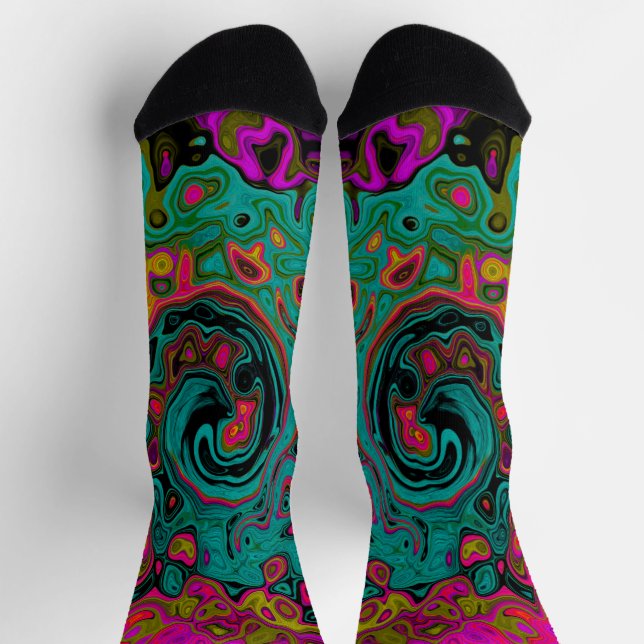 Calcetines Trippy Turquoise Resumen Retro Liquid Swirl (Arriba)