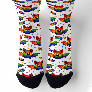 Calcetines 🦇🌈 Tripulación de murciélagos con arcoíris BOO‑t