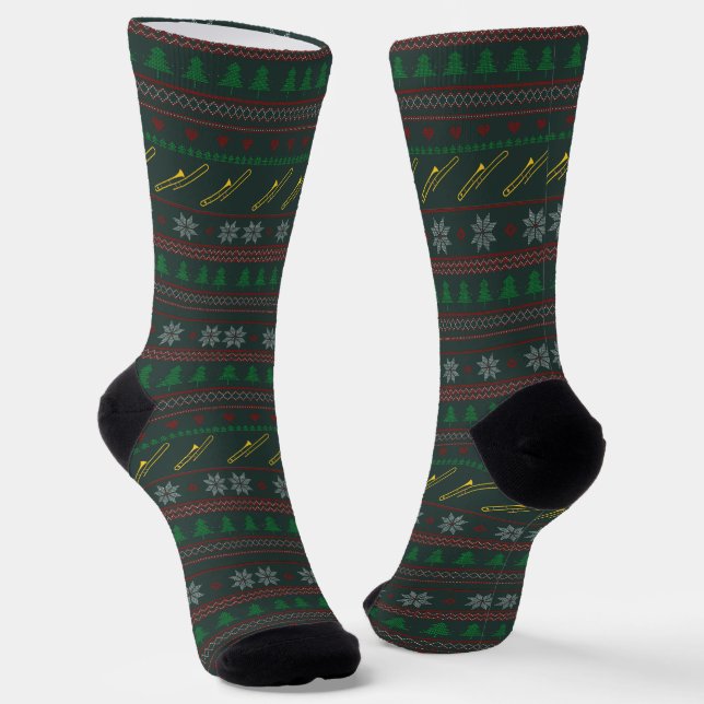 Calcetines Trombone Ugly Christmas Sweater Pattern Holiday (Angular)