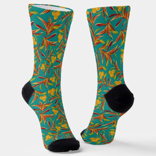 Calcetines Tropical Pattern with Red and Yellow Leaves (Angular)