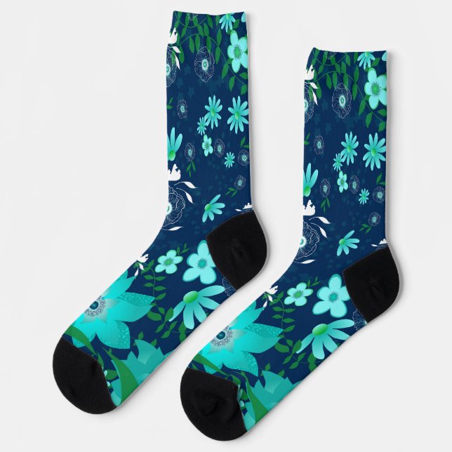 Calcetines Tropical Vibes Girlie Floral Fútbol Naval Turquesa (Izquierda)