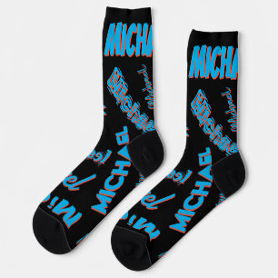 Calcetines Tu patrón de nombre monograma azul rojo negro colo
