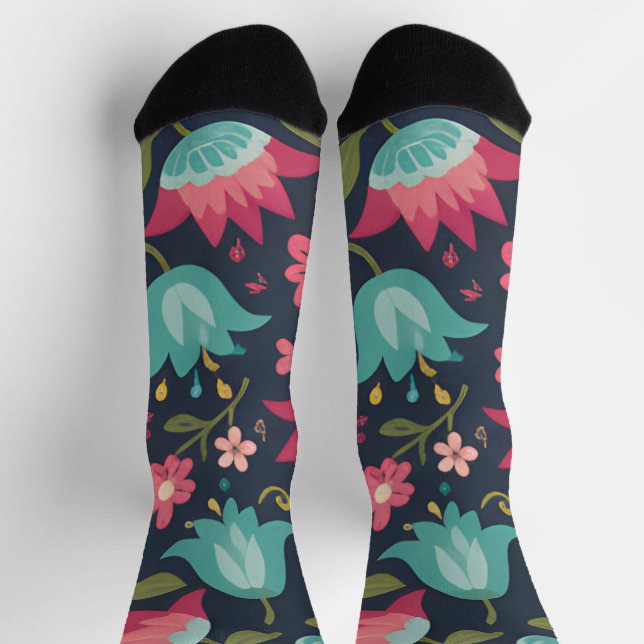 Calcetines Tulipán de medianoche y flor de té azul (Arriba)