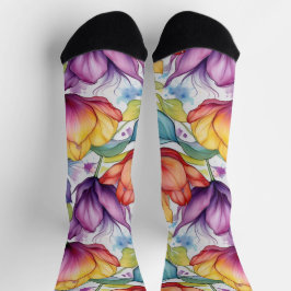 Calcetines Tulipanes en rosa púrpura dorado Tinta de alcohol 