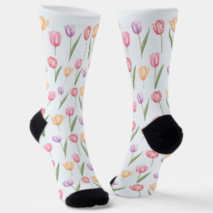 Calcetines Tulipanes Flor Patrón Acuarela Colorida