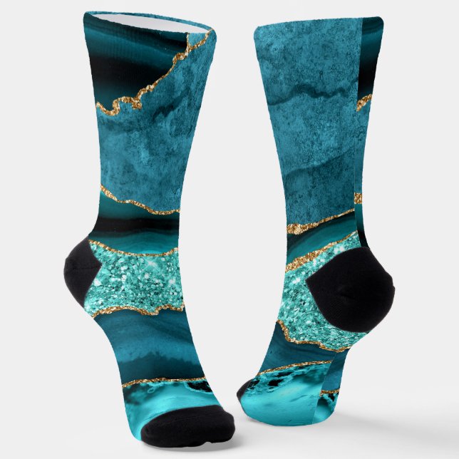 Calcetines turquesa de mármol Aqua, Purpurina de o (Angular)