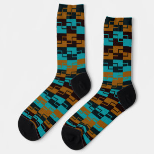 Calcetines Turquesa geométrica y marrón claro/oscuro negro