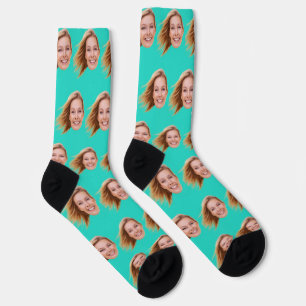 Calcetines Turquoise Funny Personalizada Face Photo Women