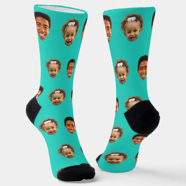 Calcetines Turquoise Funny Personalizado 2 Face Photo Mom (Angular)