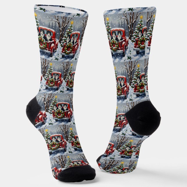 Calcetines Tuxedo Cat Christmas Red Truck Holiday (Angular)