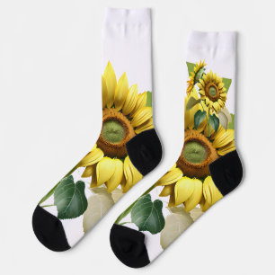 Calcetines Two Vibrant Sunflowers with Lush Green Leaves