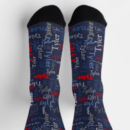 Calcetines Tyler nombre personalizado rojo gris azul