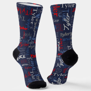 Calcetines Tyler nombre personalizado rojo gris azul