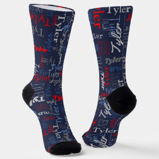Calcetines Tyler nombre personalizado rojo gris azul