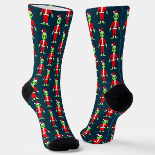 Calcetines UFO Ho Ho Padre Navidad alienígena Patterado