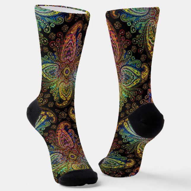 Calcetines Un paisley magnífico, multicolor sobre negro (Angular)