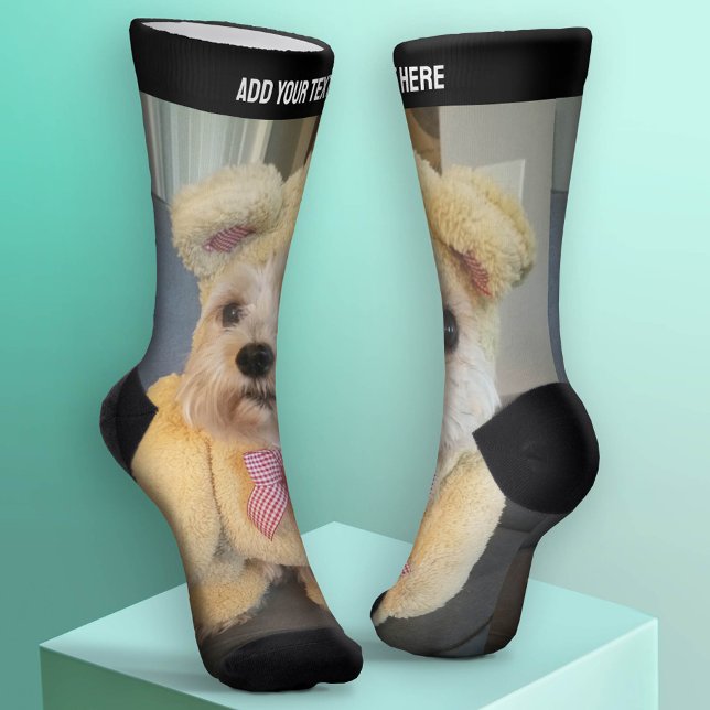Calcetines Una foto vertical y texto arriba - Igual en cada (Custom Socks - Add Your Photo Collage)