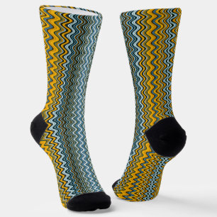 Calcetines Unicas franjas onduladas amarillas y azules