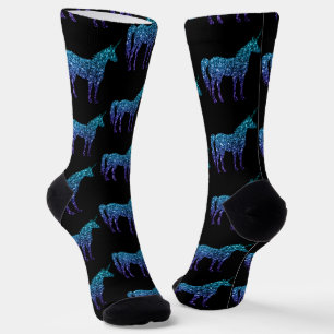 Calcetines Unicorn Sparkles aqua azul oscuro patrón negro