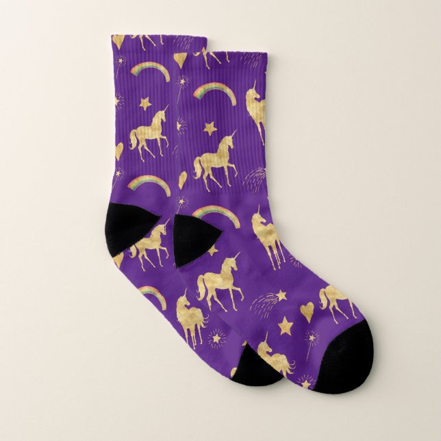 Calcetines Unicornios de oro y arcoiris (Par)
