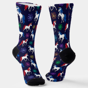 Calcetines Unicornios Rojos Blancos Patrióticos Estadounidens