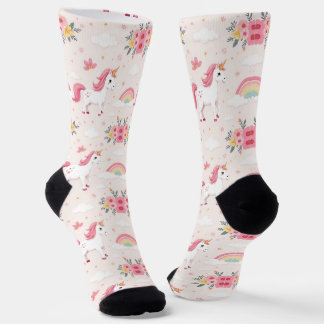 Calcetines Unicornios Soñadores, Arcoíris, Flores, Chic