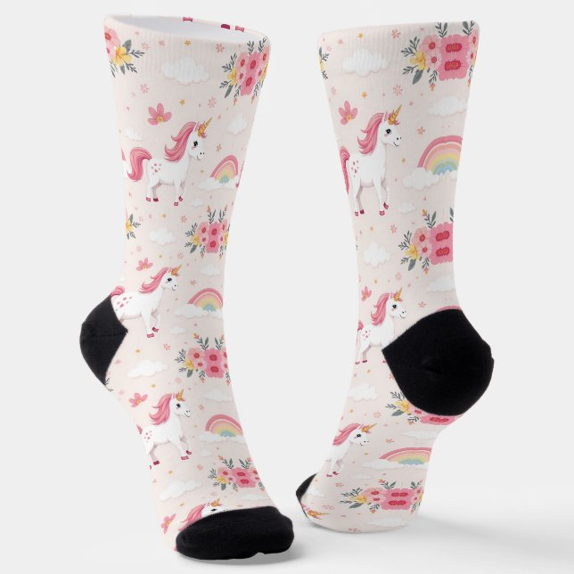 Calcetines Unicornios Soñadores, Arcoíris, Flores, Chic (Angular)