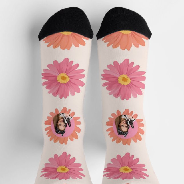Calcetines Upload Custom Pet Photo Floral Gift for Dog Mom (Arriba)