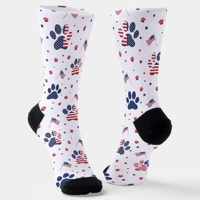 Calcetines USA Flag Paw Print and Stars Pattern Crew Socks (Angular)