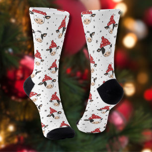 Calcetines Vaca de Navidad Santa Adorable Rojo Negro y Blanco